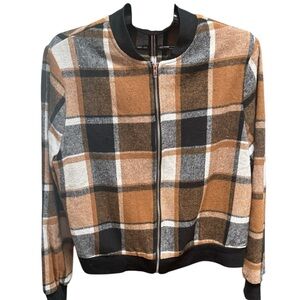 Plaid Women's Jacket - Black, Brown, and White, 2XL